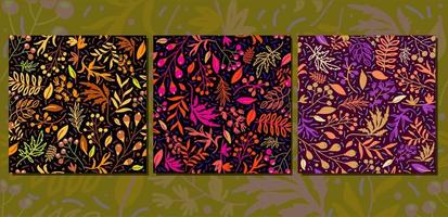 Reihe von nahtlosen Hintergründen im Stil von Herbstblättern und Beeren. Vintage-Muster. vektor