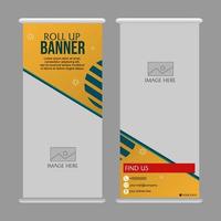Rollup-Banner für Unternehmen, Rollup-Layout für Werbestände für Unternehmen. Banner-Vorlage, abstrakter gelber geometrischer Dreieck-Hintergrundvektor, Flyer, Faltblatt, Ausstellungsdisplay vektor