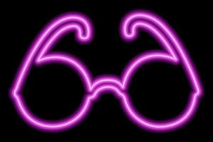 rosa neon översikt av glasögon på en svart bakgrund. glasögon eller solglasögon. illustration vektor