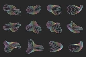 abstrakte Topographiekreise. organische neonfarbene texturformen. holografische illustrationen des vektorumrisses eingestellt. vektor