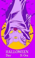 niedliche zeichentrickfigur illustration vektor fledermaus halloween mit lila farbe