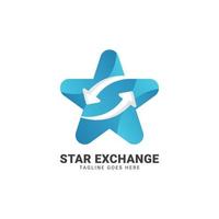 modern lutning blå avrundad stjärna med återvinna eller utbyten ikon vektor logotyp design