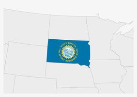 Karte des US-Bundesstaates South Dakota, hervorgehoben in den Farben der South Dakota-Flagge vektor