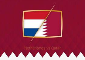 nederländerna mot qatar, grupp skede ikon av fotboll konkurrens på vinröd bakgrund. vektor
