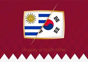 uruguay vs südkorea, ikone der gruppenphase des fußballwettbewerbs auf weinrotem hintergrund. vektor