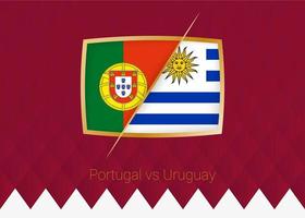 portugal vs uruguay, ikone der gruppenphase des fußballwettbewerbs auf weinrotem hintergrund. vektor