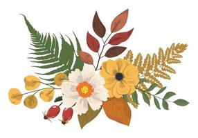 Herbstfarbener Blumenstrauß im rustikalen Stil mit Waldblättern und Farnen vektor