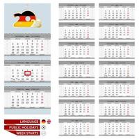 vägg kalender planerare mall för 2023 år. Tyskland och engelsk språk. vecka börjar från måndag. vektor