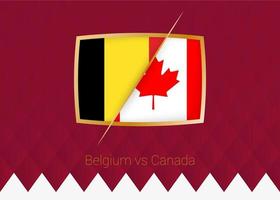 belgien vs kanada, ikone der gruppenphase des fußballwettbewerbs auf weinrotem hintergrund. vektor