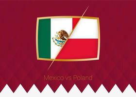 mexiko gegen polen, ikone der gruppenphase des fußballwettbewerbs auf weinrotem hintergrund. vektor