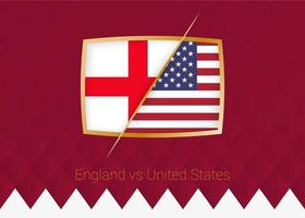 england vs. usa, ikone der gruppenphase des fußballwettbewerbs auf weinrotem hintergrund. vektor
