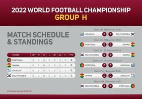 2022 Qatar World Football Championship Group H Spielplan Poster für Print-Web und Social Media. WM 2022 vektor