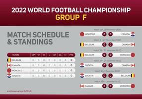 2022 Qatar World Football Championship Group F Spielplan Poster für Print-Web und Social Media. WM 2022 vektor