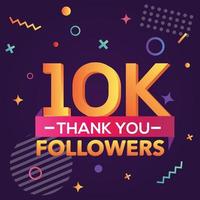 Danke 10000 Follower, danke Banner. Erste 10.000 Follower-Glückwunschkarte mit geometrischen Figuren, Linien, Quadraten, Kreisen für soziale Netzwerke. Web-Blogger feiern eine große Anzahl von Abonnenten. vektor