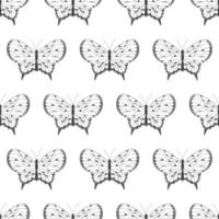 Nahtloses Muster mit schwarzen Silhouetten von Schmetterlingen isoliert auf weißem Hintergrund. einfaches einfarbiges abstraktes Entwurfsdesign vektor