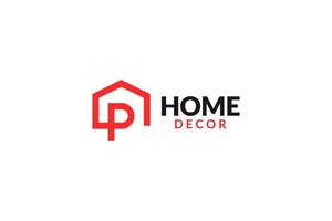 platt p brev hus logotyp design vektor illustration