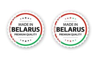 uppsättning av två vitryska etiketter. tillverkad i belarus. premie kvalitet klistermärken och symboler med stjärnor. enkel vektor illustration isolerat på vit bakgrund