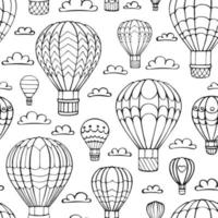 Heißluftballon und Wolke des nahtlosen Musters. handgezeichnetes umrissgekritzel. Vektor-Illustration. vektor
