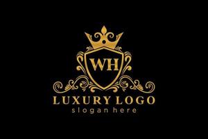 Royal Luxury Logo-Vorlage mit anfänglichem wh-Buchstaben in Vektorgrafiken für Restaurant, Lizenzgebühren, Boutique, Café, Hotel, Heraldik, Schmuck, Mode und andere Vektorillustrationen. vektor