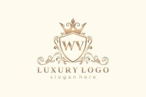 Anfangs-wv-Buchstabe königliche Luxus-Logo-Vorlage in Vektorgrafiken für Restaurant, Lizenzgebühren, Boutique, Café, Hotel, heraldisch, Schmuck, Mode und andere Vektorillustrationen. vektor