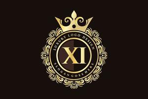 xi anfangsbuchstabe gold kalligrafisch feminin floral handgezeichnet heraldisch monogramm antik vintage stil luxus logo design premium vektor