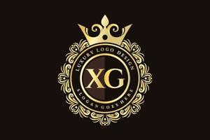 xg första brev guld calligraphic feminin blommig hand dragen heraldisk monogram antik årgång stil lyx logotyp design premie vektor