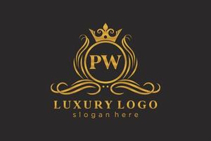 Royal Luxury Logo-Vorlage mit anfänglichem pw-Buchstaben in Vektorgrafiken für Restaurant, Lizenzgebühren, Boutique, Café, Hotel, Heraldik, Schmuck, Mode und andere Vektorillustrationen. vektor