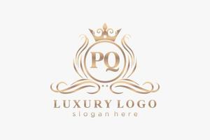 Royal Luxury Logo-Vorlage mit anfänglichem pq-Buchstaben in Vektorgrafiken für Restaurant, Lizenzgebühren, Boutique, Café, Hotel, Heraldik, Schmuck, Mode und andere Vektorillustrationen. vektor