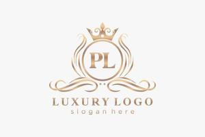 Royal Luxury Logo-Vorlage mit anfänglichem pl-Buchstaben in Vektorgrafiken für Restaurant, Lizenzgebühren, Boutique, Café, Hotel, Heraldik, Schmuck, Mode und andere Vektorillustrationen. vektor