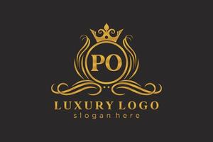 Royal Luxury Logo-Vorlage mit anfänglichem po-Buchstaben in Vektorgrafiken für Restaurant, Lizenzgebühren, Boutique, Café, Hotel, Heraldik, Schmuck, Mode und andere Vektorillustrationen. vektor