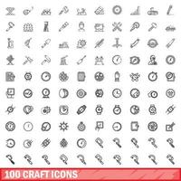 100 hantverk ikoner set, kontur stil vektor