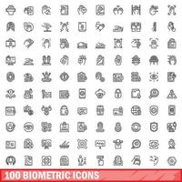 100 biometrische Symbole gesetzt, Umrissstil vektor