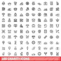 100 Wohltätigkeitssymbole gesetzt, Umrissstil vektor