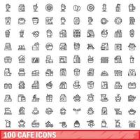 100 Café-Icons gesetzt, Umrissstil vektor