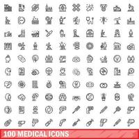 100 medicinska ikoner set, konturstil vektor