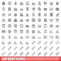 100 Baby-Icons gesetzt, Umrissstil vektor