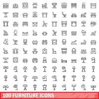 100 möbel ikoner uppsättning, översikt stil vektor