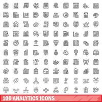 100 Analytics-Icons gesetzt, Umrissstil vektor