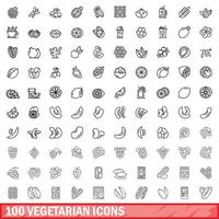 100 vegetarische Symbole gesetzt, Umrissstil vektor