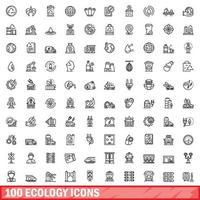 100 Ökologie-Icons gesetzt, Umrissstil vektor