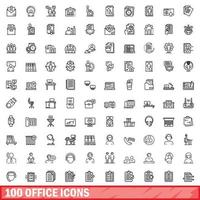 100 Office-Icons gesetzt, Umrissstil vektor