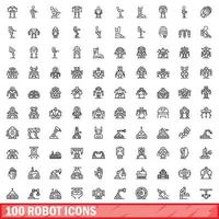 100 Robotersymbole gesetzt, Umrissstil vektor