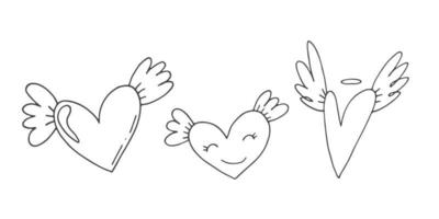 stor uppsättning av söt ritad för hand klotter element handla om kärlek. meddelande klistermärken för appar. ikoner för valentines dag, romantisk evenemang och bröllop. hjärtan med vingar. vektor