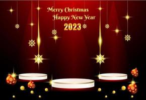 glad jul och Lycklig ny år 2023 skede podium bakgrund vektor