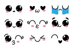Set von niedlichen, schönen kawaii Emoticons. Doodle-Cartoon-Gesicht im kindlichen Manga-Cartoon-Stil. vektor