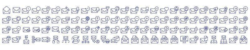 Sammlung von Symbolen für E-Mails und Nachrichten, einschließlich Symbolen wie Chat, Einstellungen, Posteingang und mehr. Vektorgrafiken, pixelgenau vektor