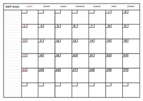 Monatsplaner Kalender September 2023 vektor