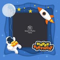 Lycklig födelsedag bakgrund ram med astronaut, raket och Plats objekt illustration vektor
