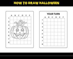 Wie man Halloween für Kinder zeichnet. Malvorlagen für Halloween-Zeichnungsfähigkeiten für Kinder. vektor