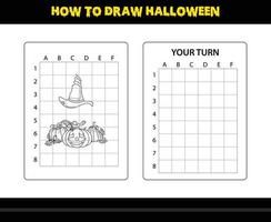 Wie man Halloween für Kinder zeichnet. Malvorlagen für Halloween-Zeichnungsfähigkeiten für Kinder. vektor